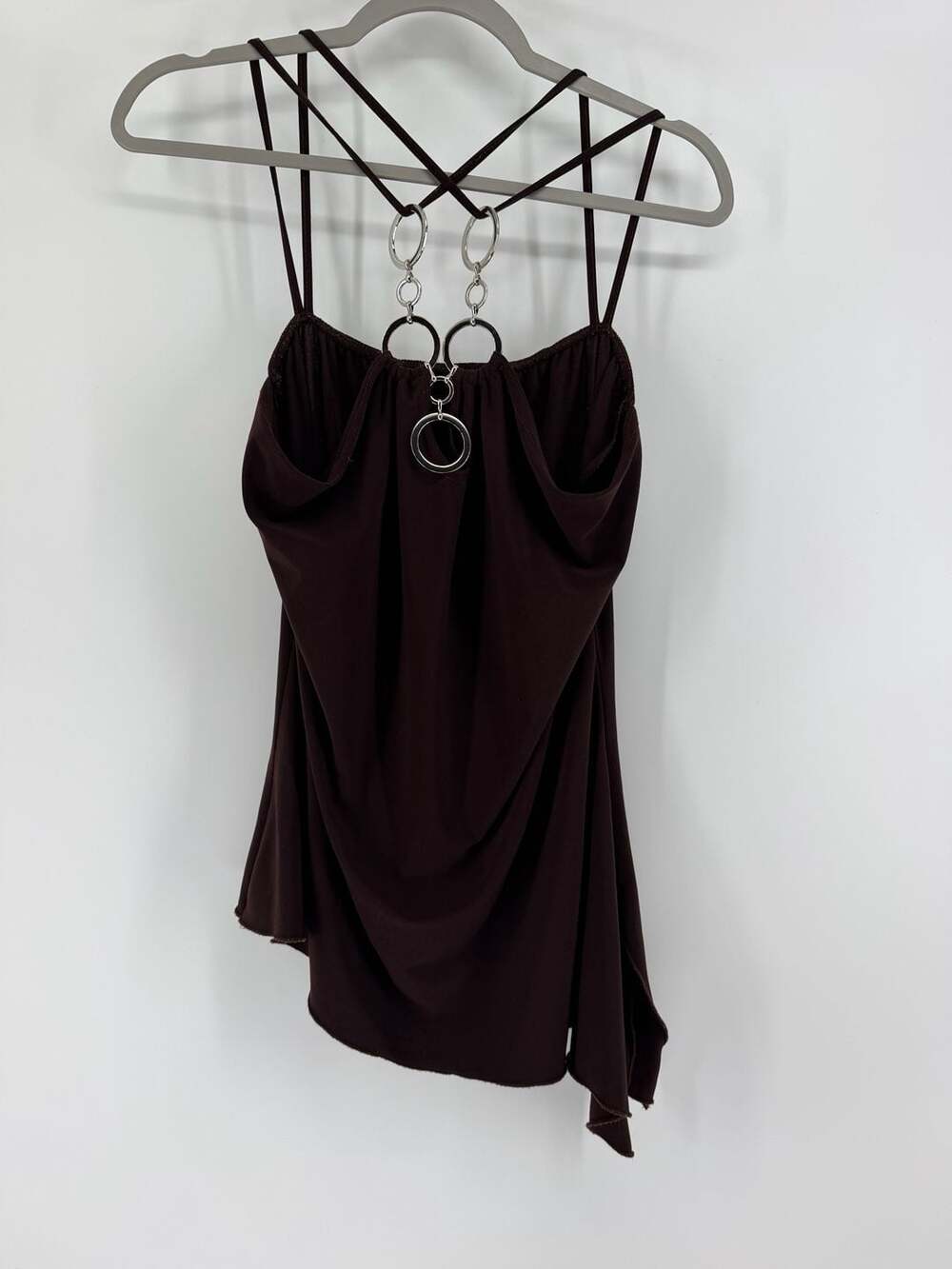 Unbranded Brown Ring Hardware Draped Strappy Top M/L Y2K